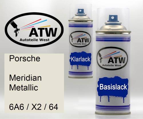 Porsche, Meridian Metallic, 6A6 / X2 / 64: 400ml Sprühdose + 400ml Klarlack - Set, von ATW Autoteile West.